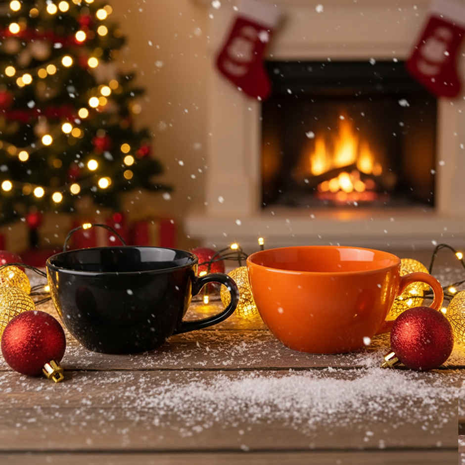 BlackCarrot Black & Orange Coffee Mug Set | Animal Bone Ash Free Porcelain