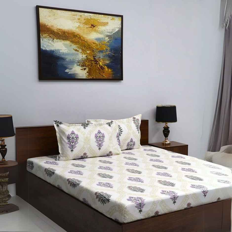 Bombay Dyeing Mimosa 164 Tc Double Size Bedsheet With 2 Pillow Covers - Purple