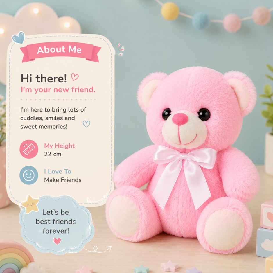 ToyTales Teddy Bear Soft Toy | Plushie Stuffed Animal Toys | Birthday Gift for Kids | Pink | 25cm