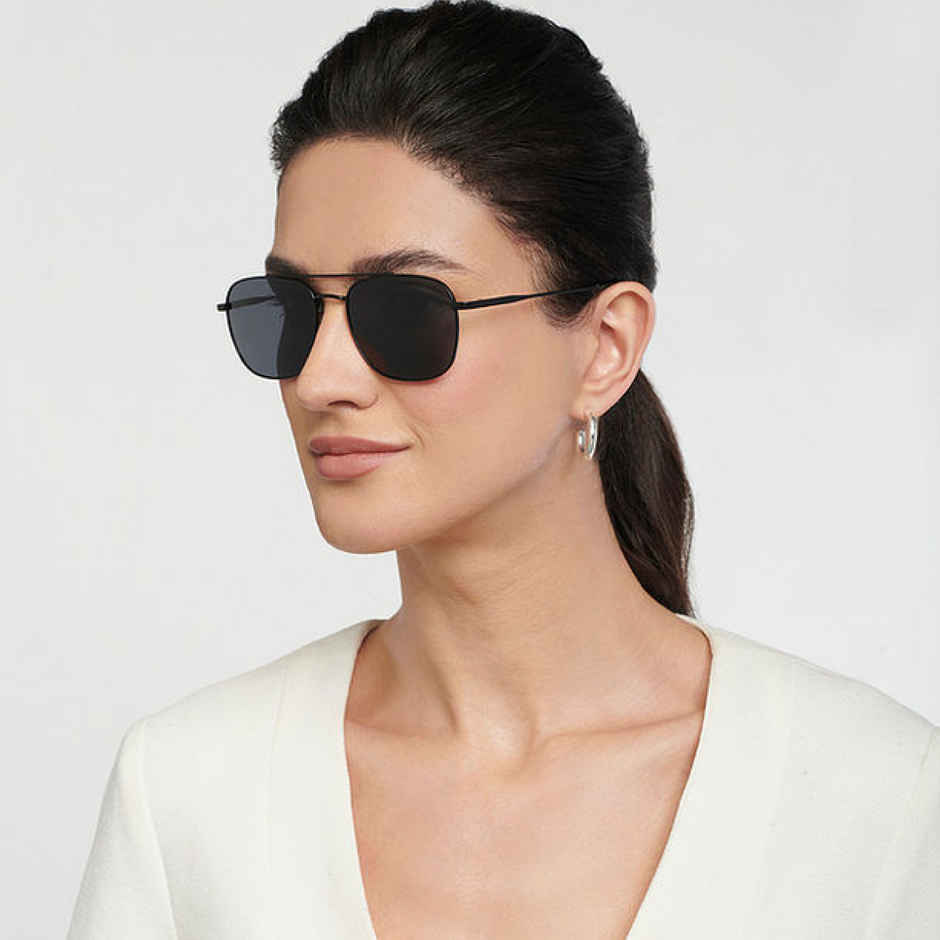 Vincent Chase By Lenskart Unisex Solid Plastic Square Sunglasses | Black and Grey - L