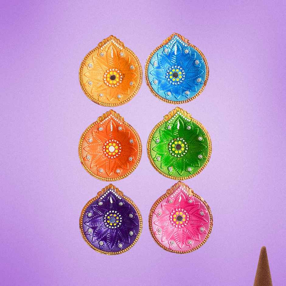 Designer Multicolor Clay Diya | Pack Of 6 | Satvik