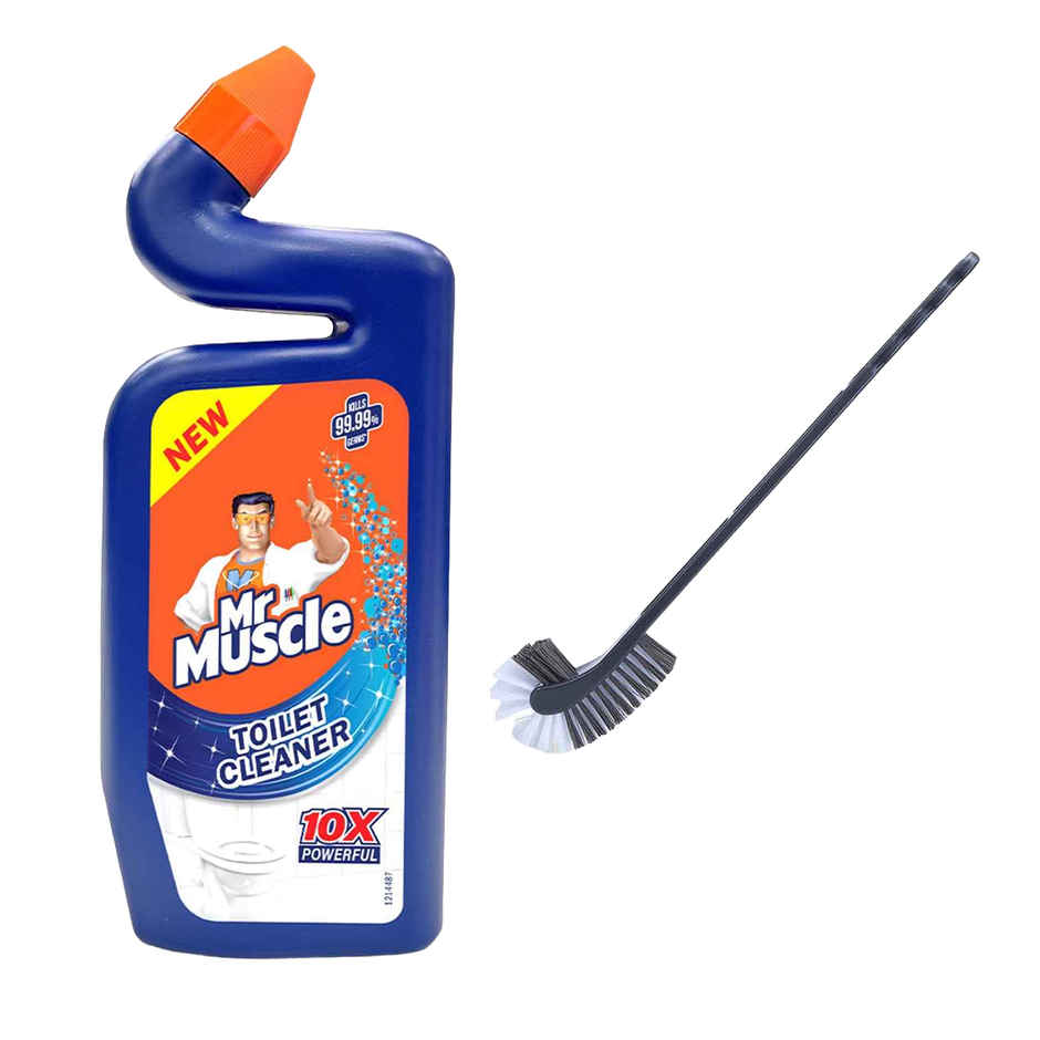 Mr. Muscle Toilet Cleaner (500ml) & Gala Double Hockey Toilet Brush (1pc) Combo