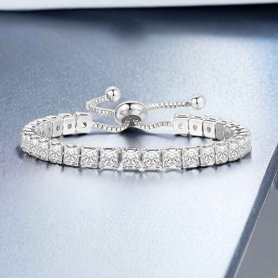 Designs & You Silver Plated Square Cut Cubic Zirconia White Matrix Tennis Bracelet | 1 Pack