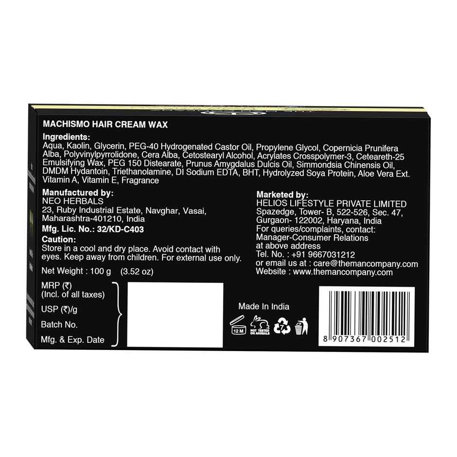 The Man Company Machismo hair cream Wax Stronghold Hair Wax for Men | Up-to 12 Hours Strong Hold | Enriched with Vitamin E & Almond Oil