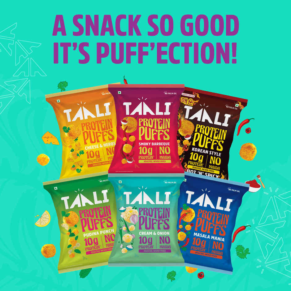 Taali Protein Puffs - Cream & Onion, Roasted, Corn & Jowar Puff, No Maida