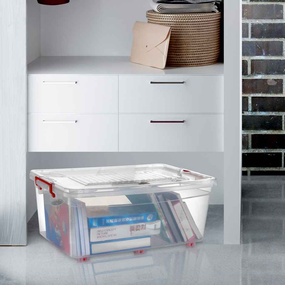 JOYO Moovers Storage Box 45 Litre | Multipurpose Plastic Organizer Box with Wheels & Lid