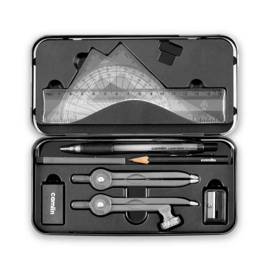 Camlin Scholar Plus Geometry Box | Self-Centering Compass - Black