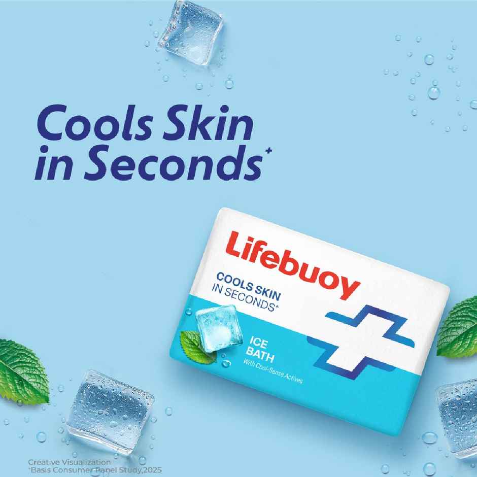 LIFEBUOY Ice Bath Soap Bar, with Menthol, Cool Sense Actives, 125g X 5, for Instant Cooling