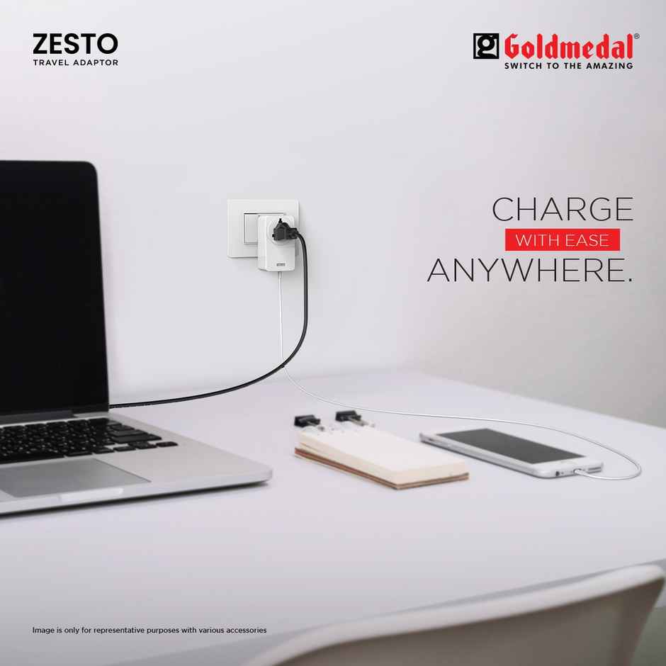 Goldmedal Zesto Travel Adapter with Universal Socket & Dual Port USB-A | 3-Pin Socket
