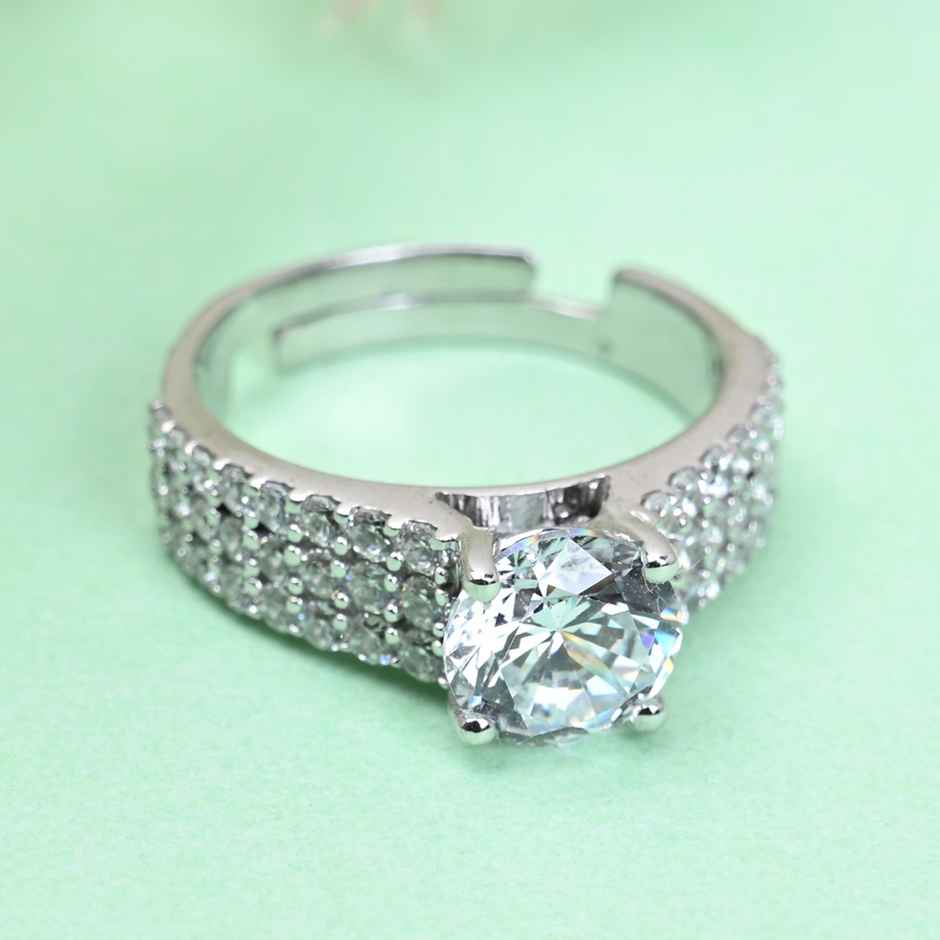 Clara Pure 925 Sterling Silver Statement Solitaire Finger Ring With Adjustable Band