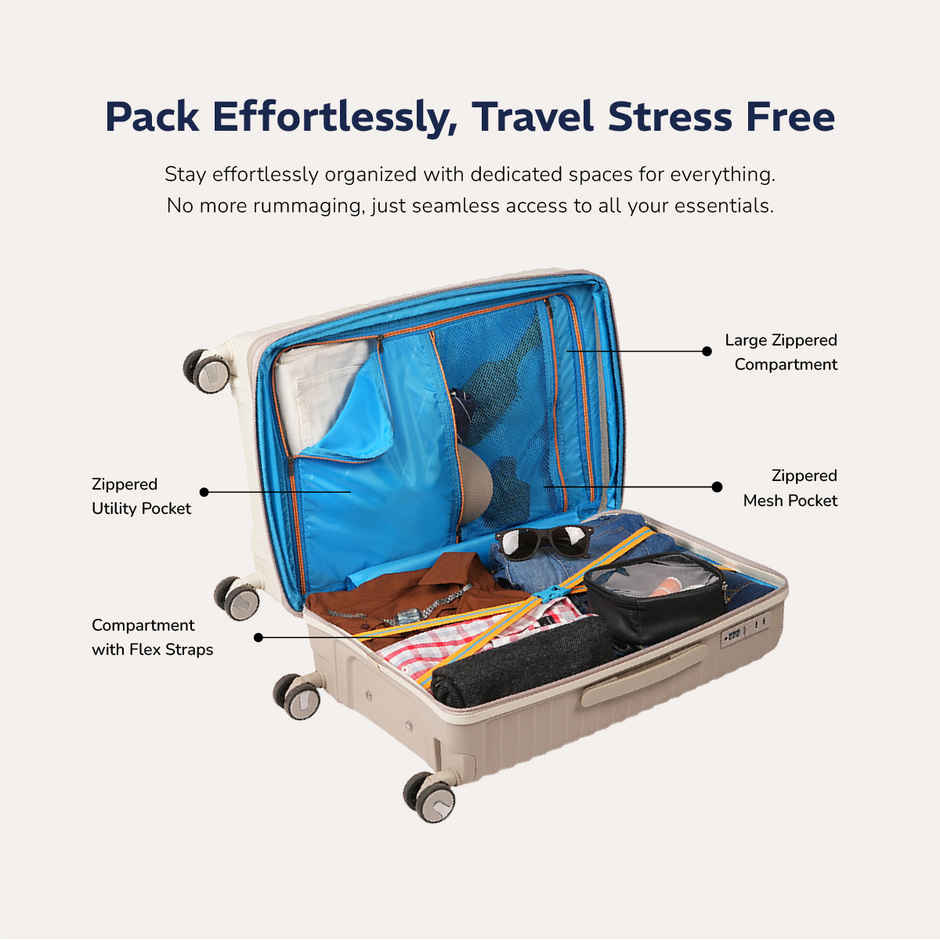 Provogue Coral Hard-Sided PP Medium Luggage Trolley Bag | Grey Cloud-timberwolf Grey - 65 cm