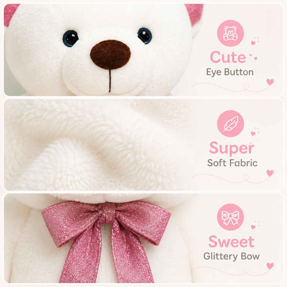 ToyTales Teddy Bear Soft Toy | Plushie Stuffed Animal Toys | Birthday Gift for Kids | White | 40cm