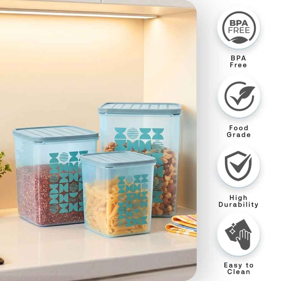 FLAIR Plastic Storewell Square Containers Set | Blue - 2 L , 3L & 4 L