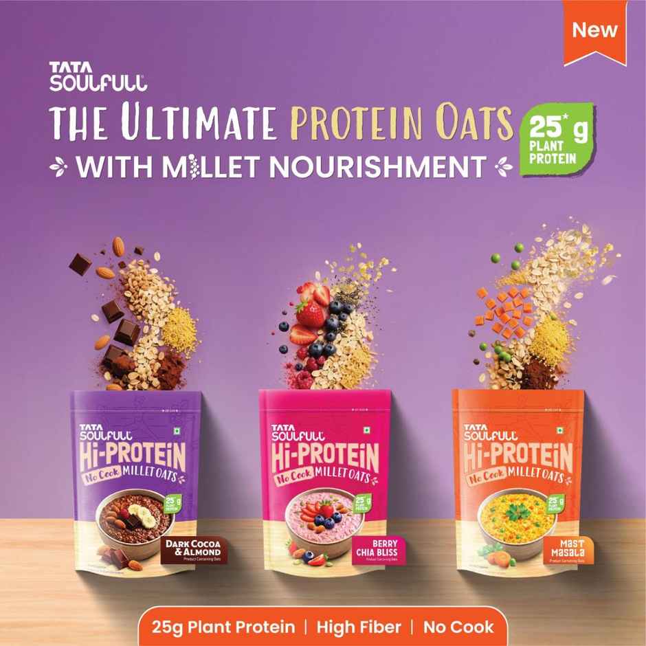 Tata Soulfull No Cook Millet Hi Protein Masala Oats with Real Vegetables, 25g Plant Protein