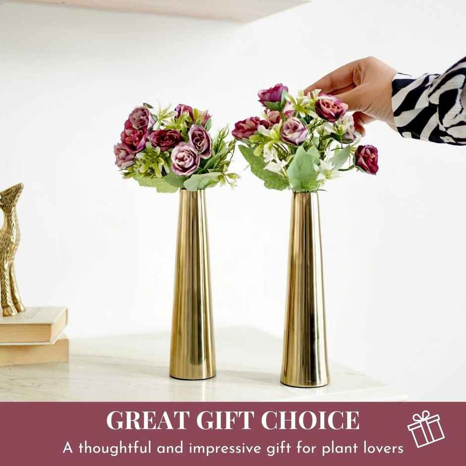 Behoma Metal Slim Cone Flower Vase - Gold | Set of 2 | 8.07 Inch