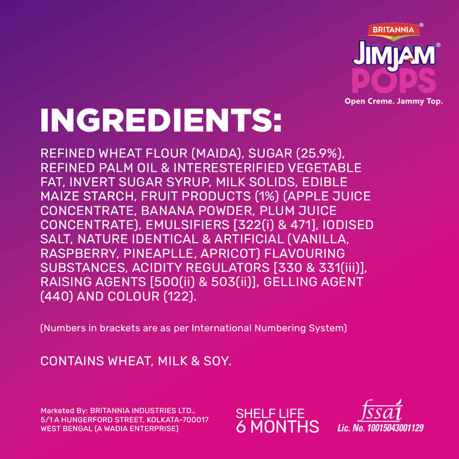 Britannia Jimjam Pops, Crunchy Cookie Vanilla creme Biscuits