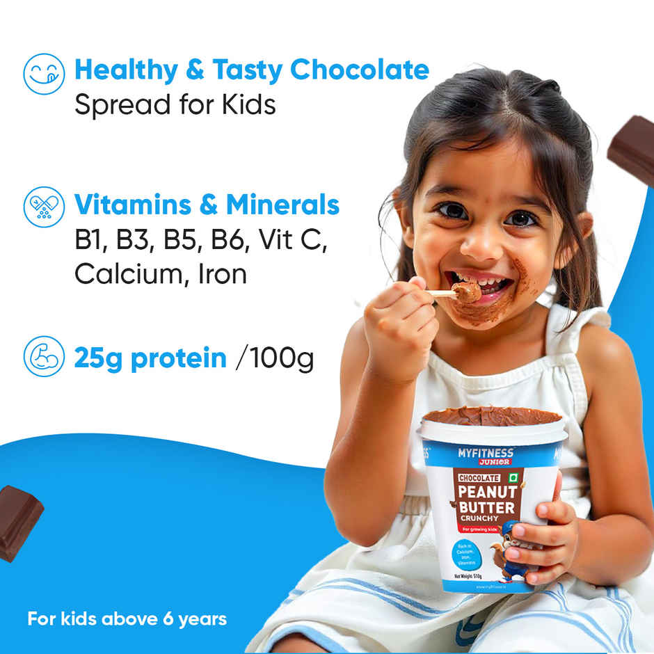 MyFitness Junior Chocolate Peanut Butter Crunchy Spread | For Kids, High Protein
