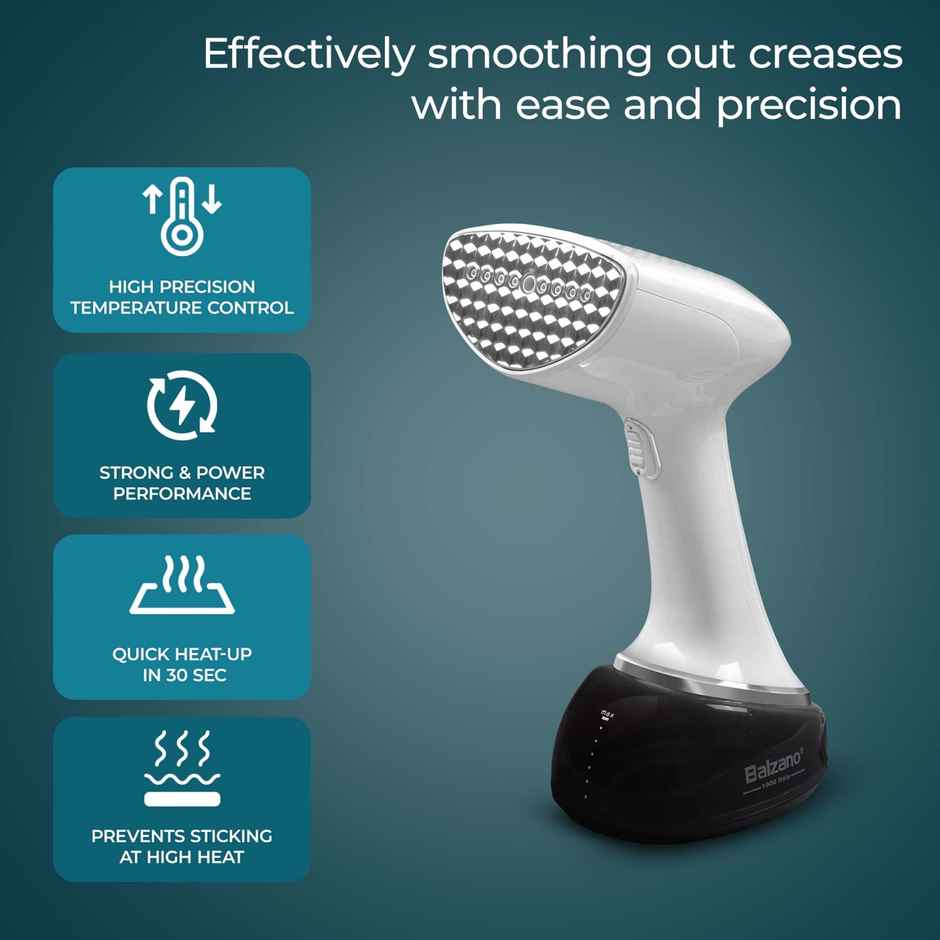 Balzano Garment Steamer 1700W For Cloth | 360 ml Tank | 30s Heat-Up | 28g | White