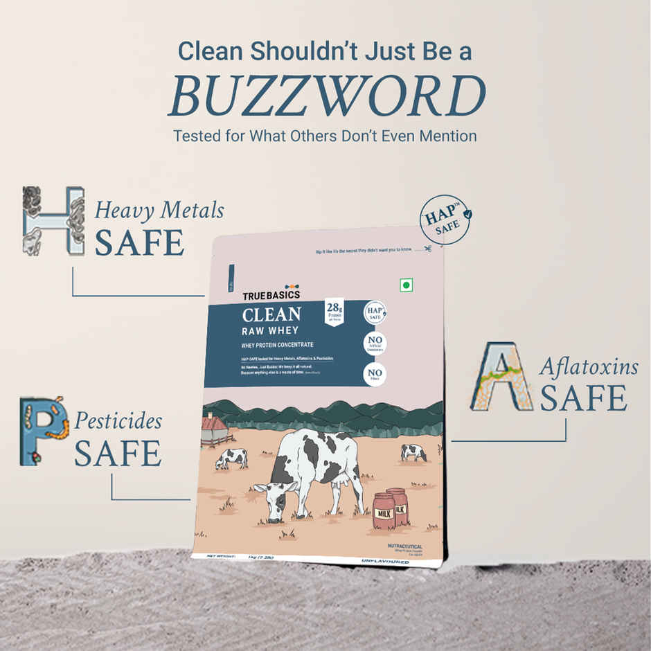 TrueBasics Clean Raw Whey Protein Concentrate Powder (Unflavoured)