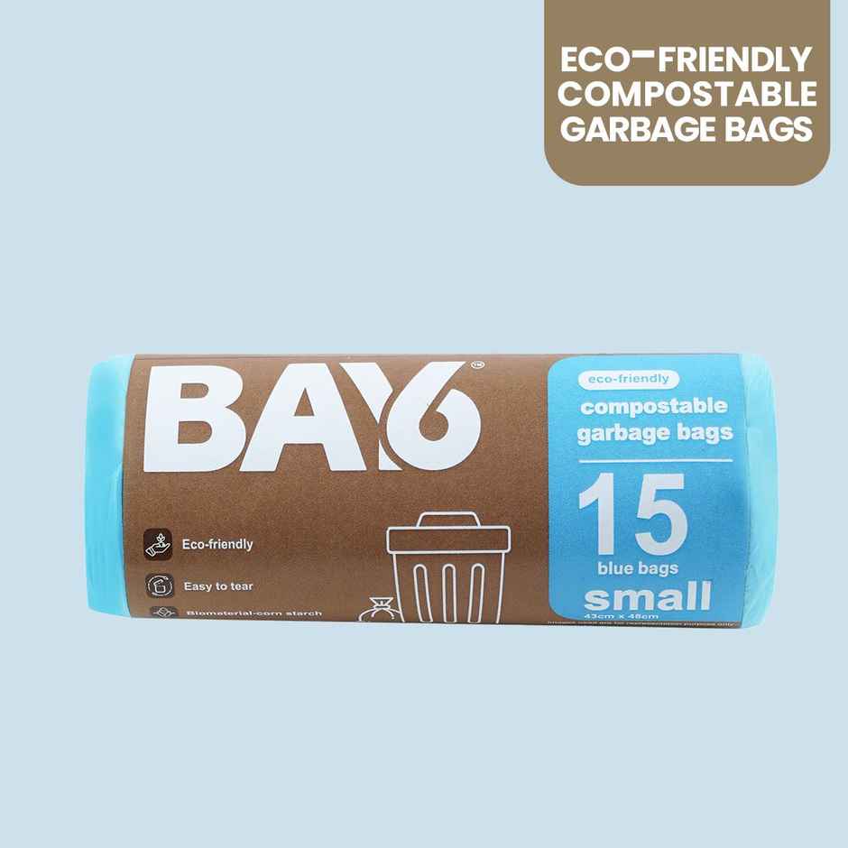 BAY6 Compostable Garbage Bags Roll - Small - 17 x 19 Inch - Blue