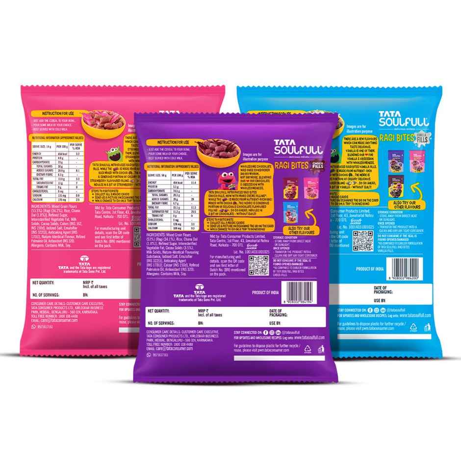 Tata Soulfull Ragi Bites Fills Combo - Chocos, Starwberry & Vanilla | Pack of 5