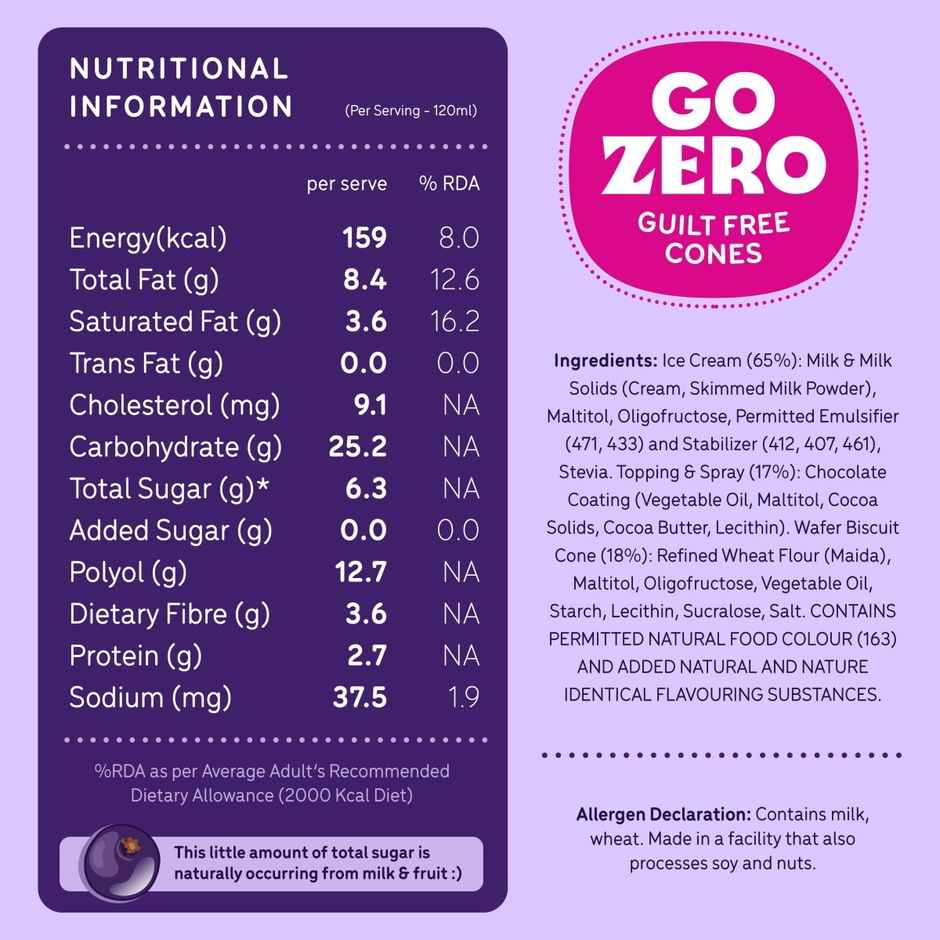 Go Zero Black Currant Low Calorie Guilt Free Ice Cream Cone