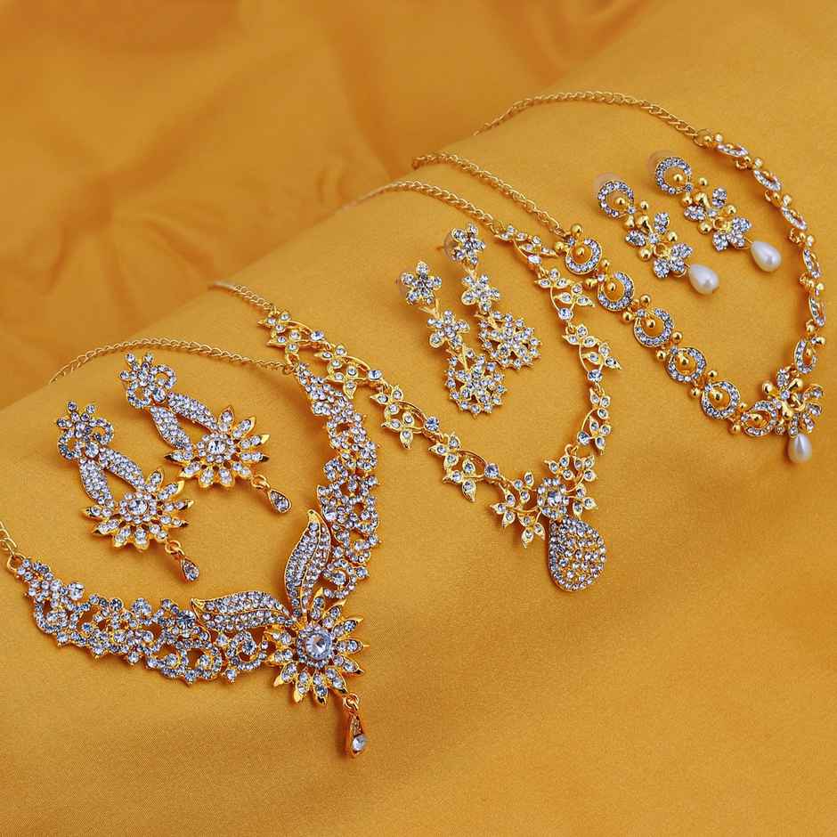 Sukkhi Dazzling Gold Plated Austrian Diamond Choker Necklace Set Combo For Women