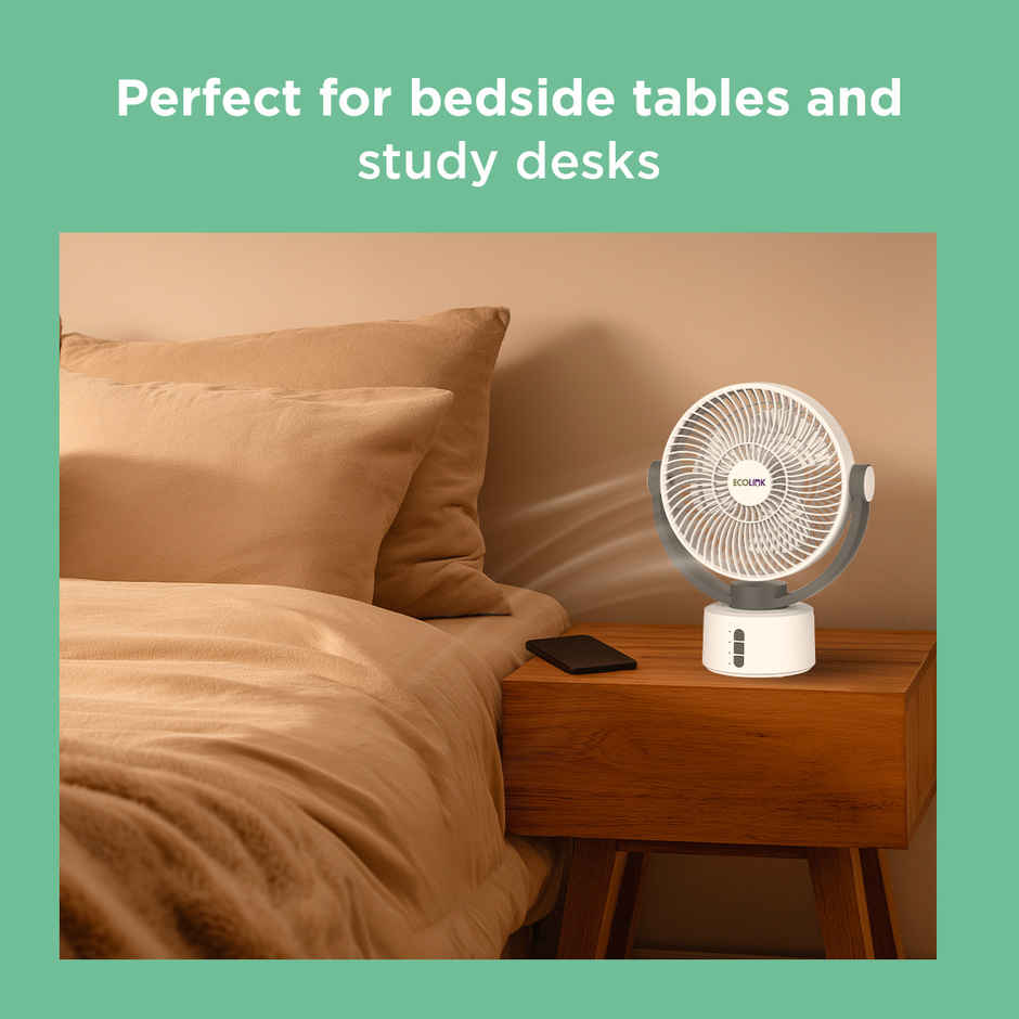 EcoLink Spin Smart Desk Fan (White Grey) | USB Rechargeable