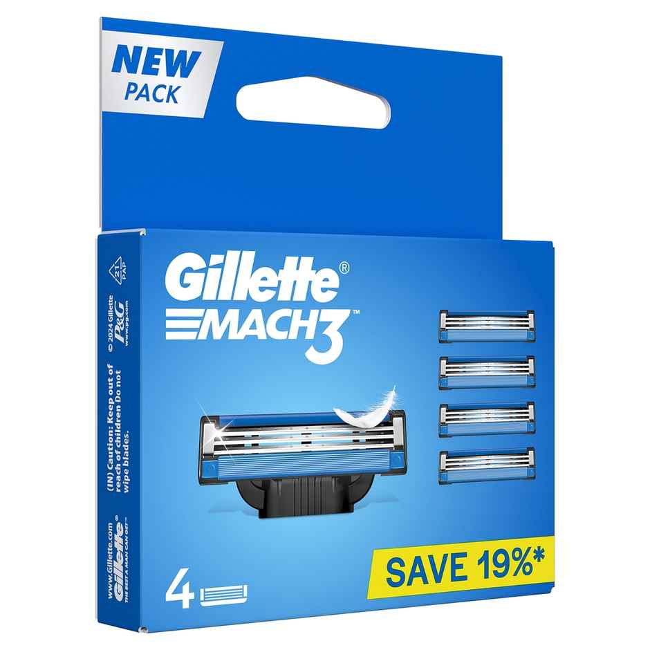 Gillette Mach 3 Mens Shaving Razor Blades For Men (4 Cartridges)