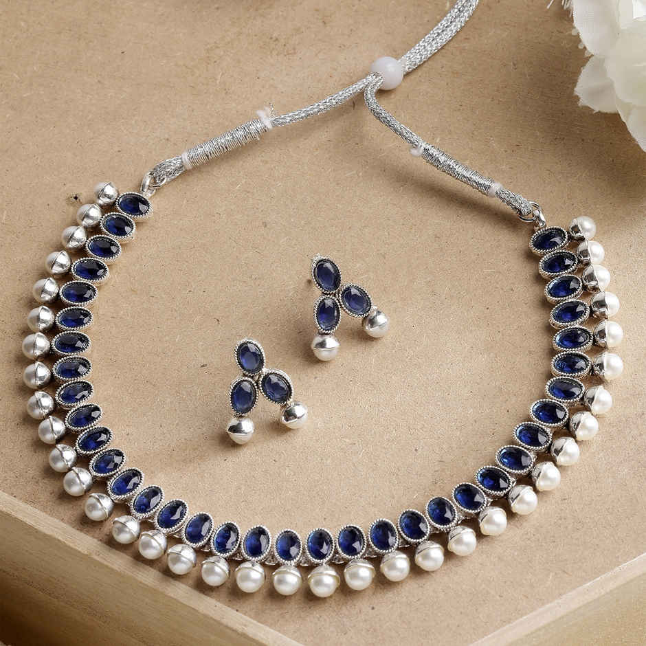 Zeneme Oxidised Silver Plated Traditional Jewellery Set For Women & Girls