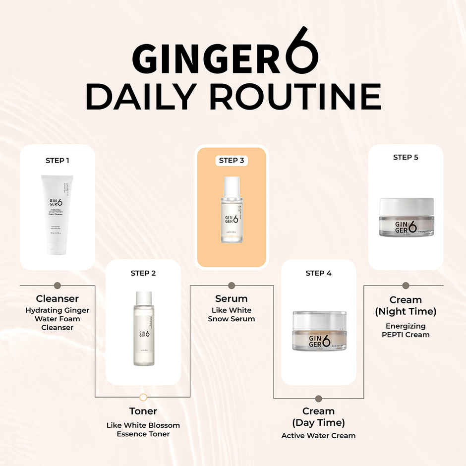 GINGER6 Anti-Aging Vit. B3 Tightening Korean Face Serum 70% Ginger Extract, Hyaluronic, Niacinamide