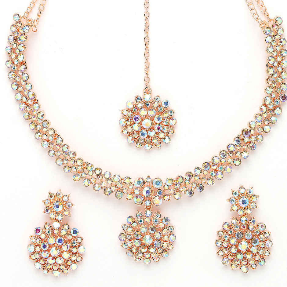Sukkhi Delightly Gold Plated Rose Gold Stone Studded Choker Necklace Set