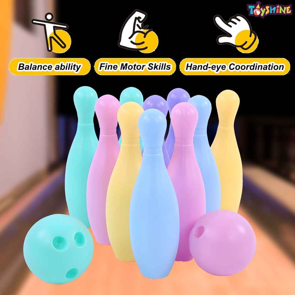 Toyshine Bowling Pins Set, Fun Learning Game with 10 Pins and 2 Balls for Kids 3+