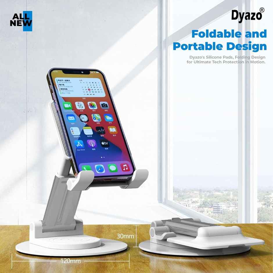 Dyazo Foldable Tablet Stand with 360 Rotation for iPad & Samsung Tabs - White