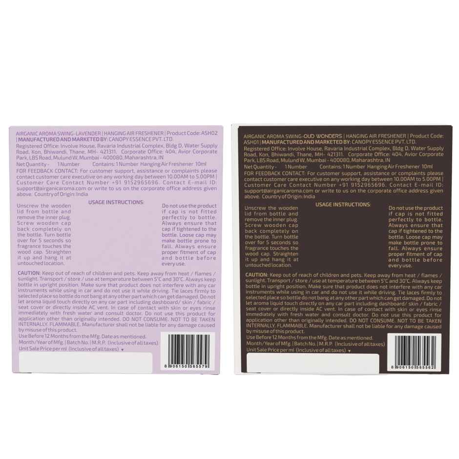 Airganic Swing Combo - Oud Wonder & Lavender | Essential Oils in Glass Bottle with Wooden Lid