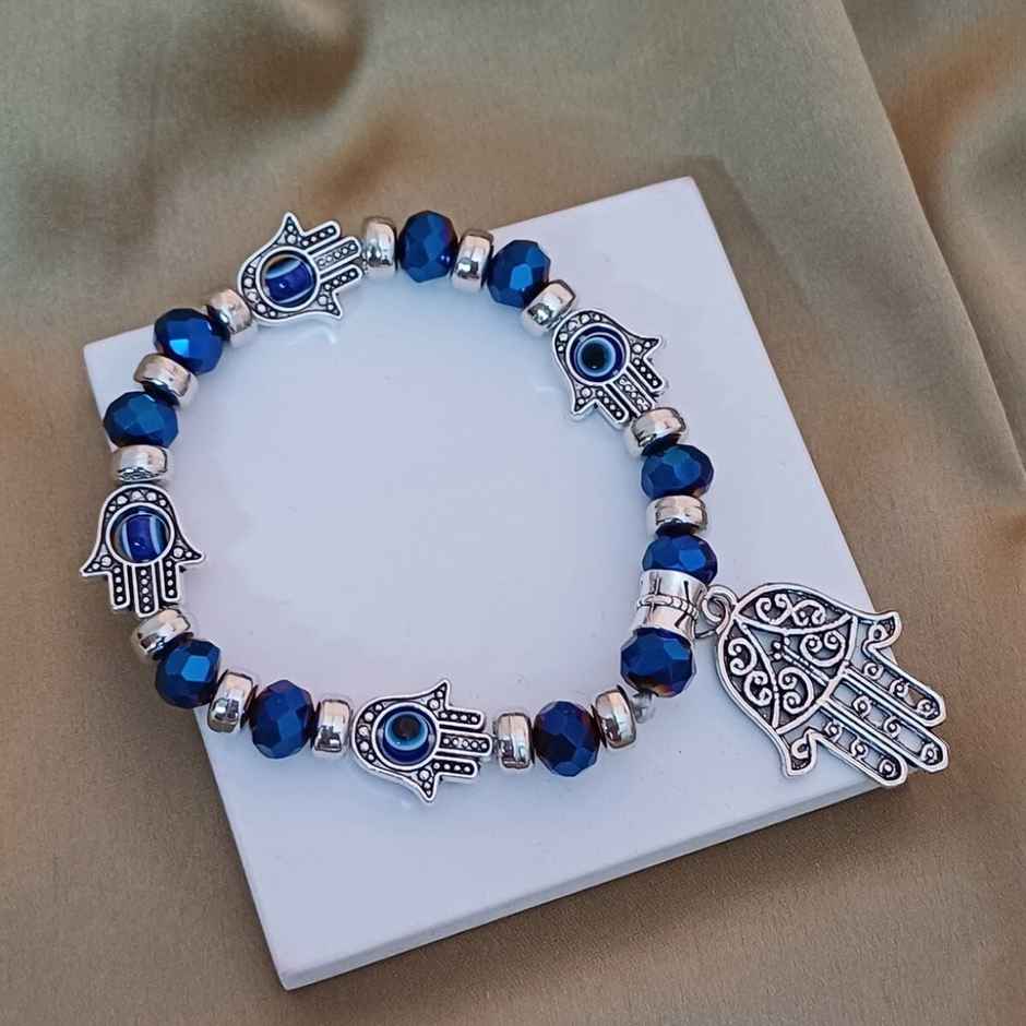 Beaded Metal Evil Eye Charms Bracelet Blue | Gullak
