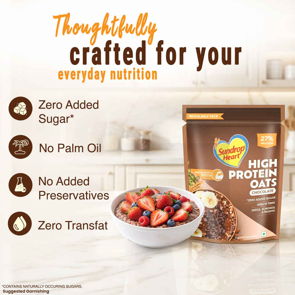 Sundrop Heart High Protein Oats, Zero Sugar Added, Whey Protein Added, Chocolate