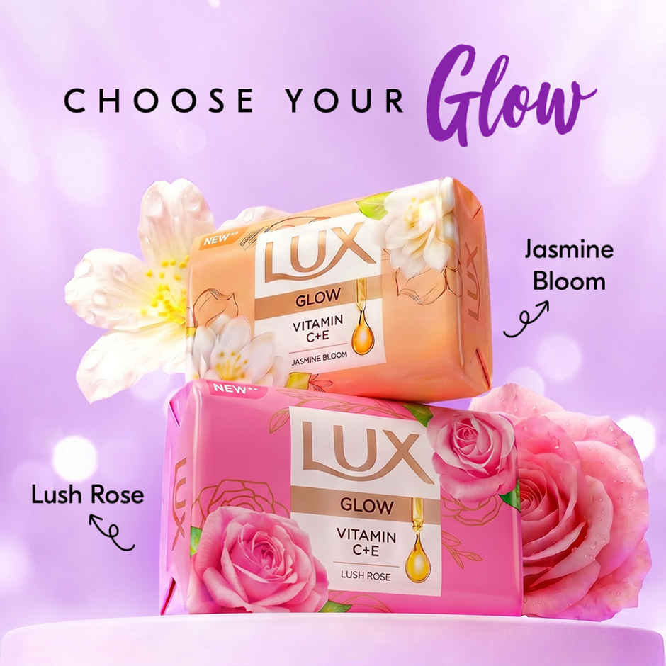 LUX Jasmine Bloom Glowing Bathing Soap Bar with Vitamin C & E For Visibly Glowing Skin