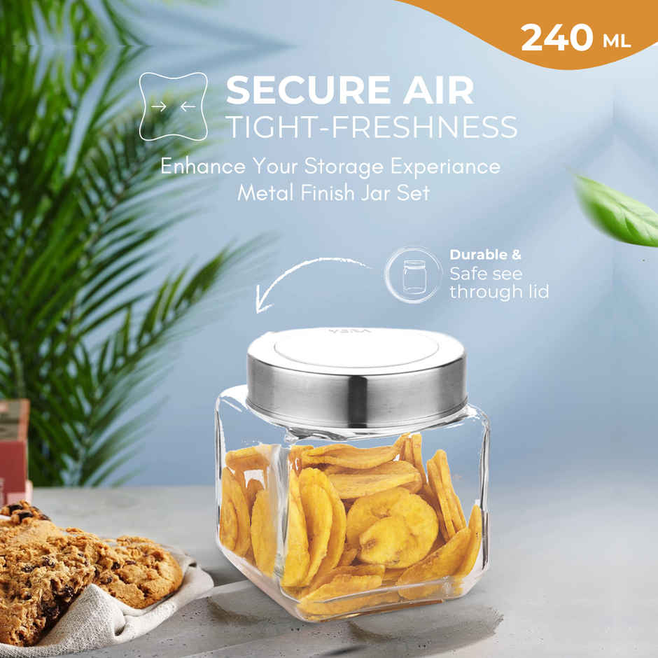 Yera Premium Glass Jar With Steel See - Thorugh Lids 6 pcs Jar Set 240 ml (Each)