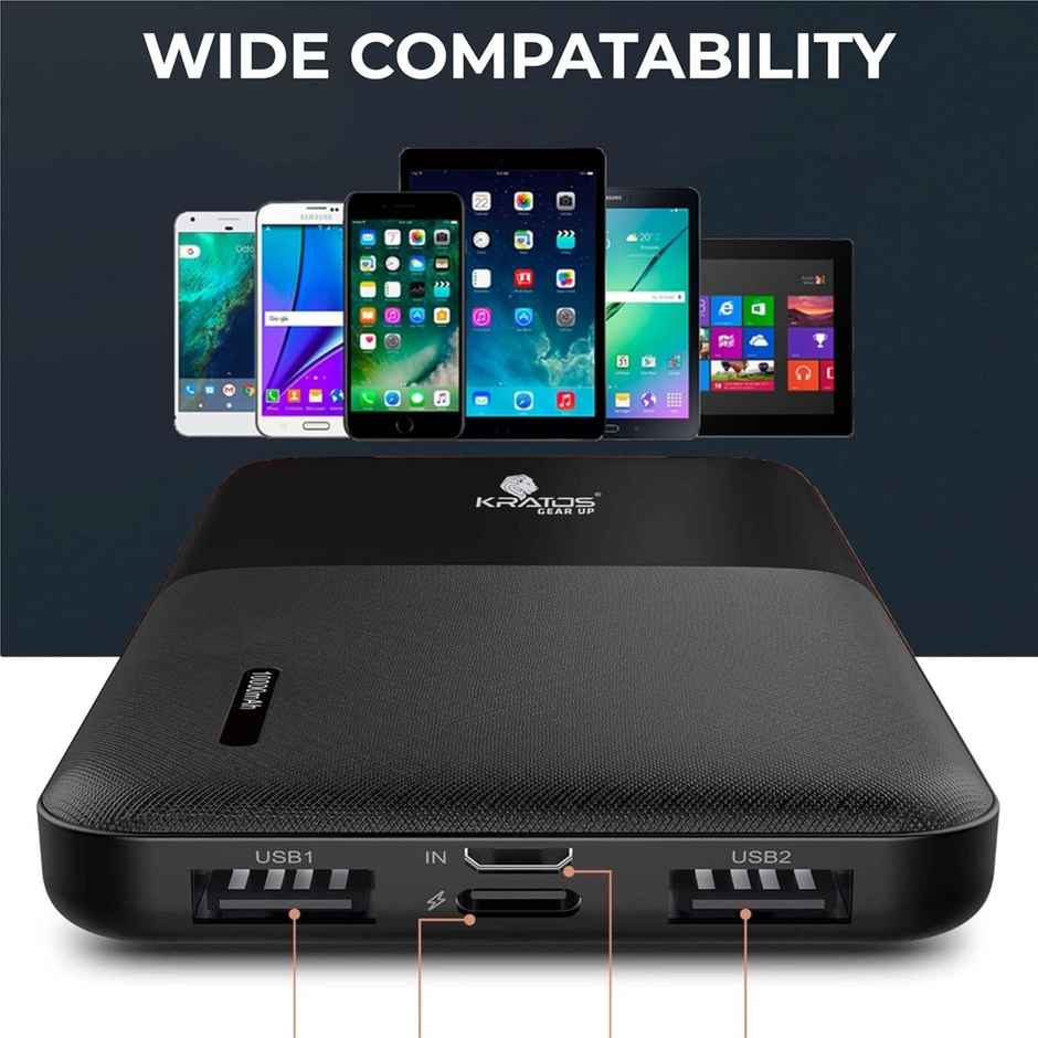 Kratos 10000 mAh Legend Pro Power Bank with USB C/B Input | Dual USB A Output | Slim and Stylish | 12w