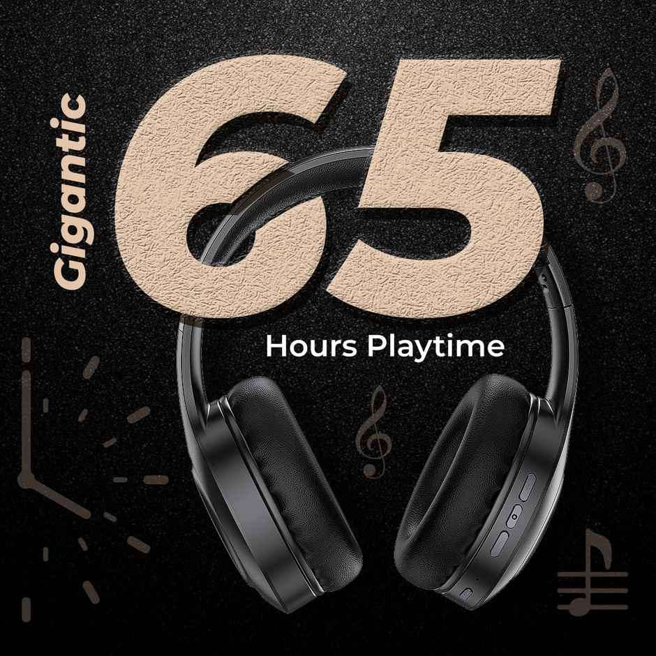 pTron Studio Pro Over-Ear BT Headphones HD Calls 65H Playtime Deep Bass Low-Latency - Black