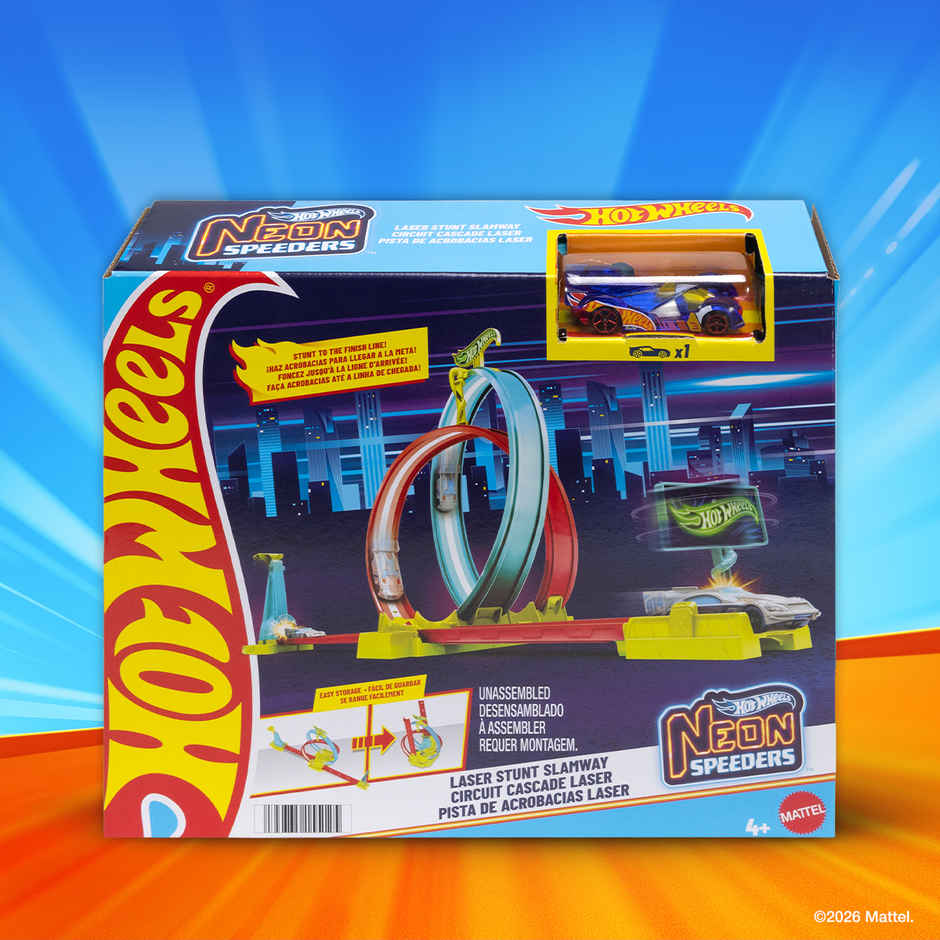 Mattel Hot Wheels Neon Speeders Track Set, Laser Stunt Slamway with 1 Mattel Hot Wheels Car