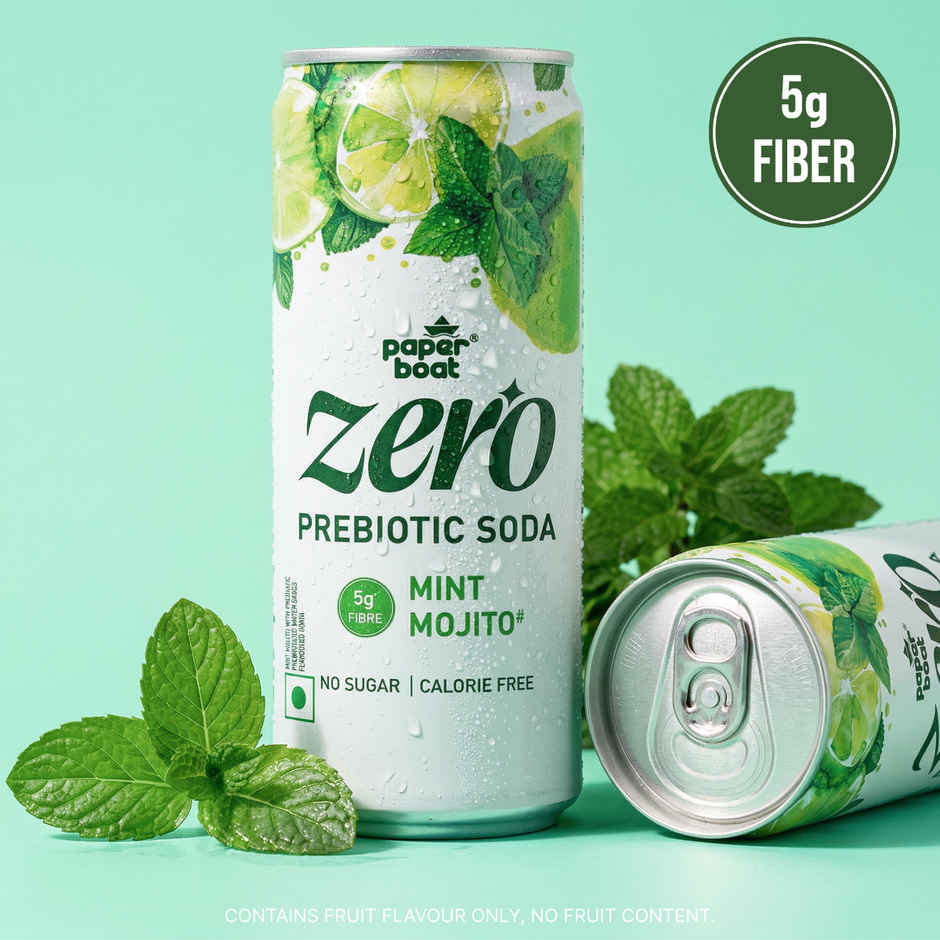 Paper Boat Zero Prebiotic Soda Mint Mojito, 5g Fibre, Caffeinated Sugar Free Cold Drink