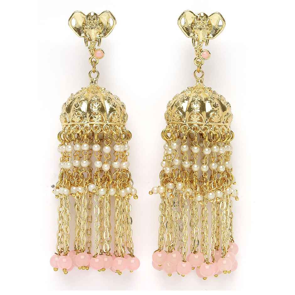 Karatcart Women's Jhumki Earrings Pink and Gold One Size | 33017776