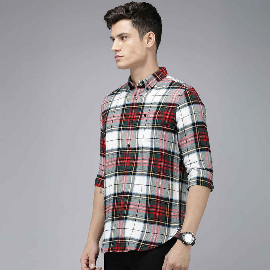 The Bear House Men Slim Fit Checked Flannel Cotton Casual Shirt - Tai | Multicolor | XXL