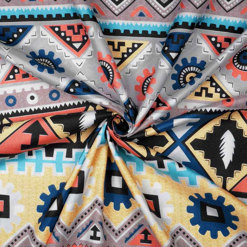 Story@home 240 TC Microfiber Double Printed Flat Bedsheet Beige & Grey | Aztec