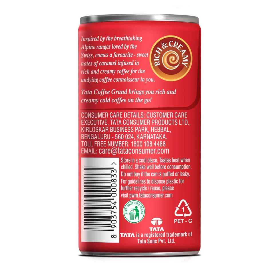 Tata Cold Coffee Swiss Caramel Iced Coffee, Rich & Creamy, Flavoured Milk, Can
