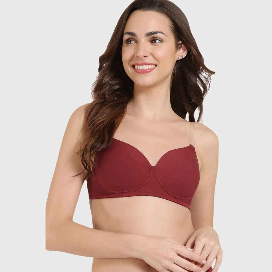 Zivame Women's Beautiful Basics Padded Non Wired 3/4Th Coverage Backless Bra | Red - 32B