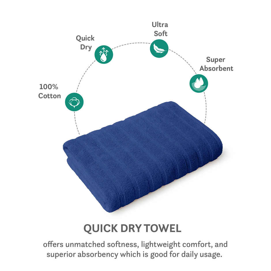 Mytrident Quick Dry Cotton Bath Towel | 28 x 56 in | Navy Blue