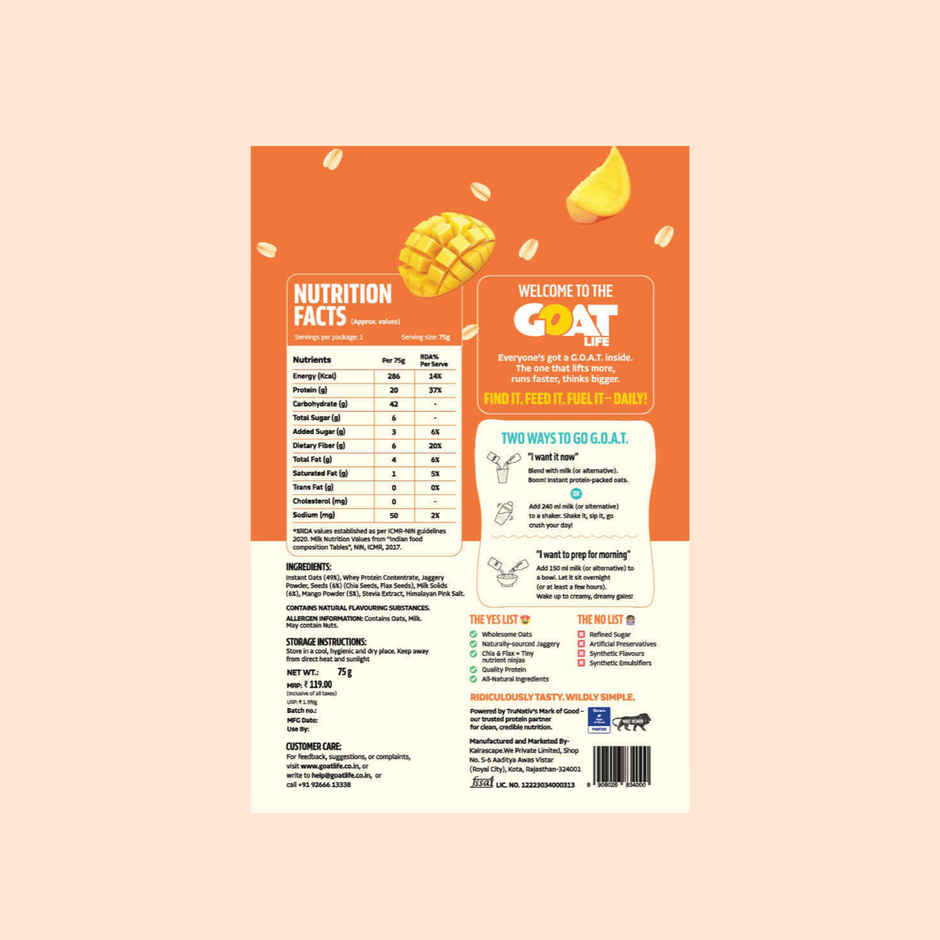 GOAT Life Mango Madness High-Protein Overnight Oats